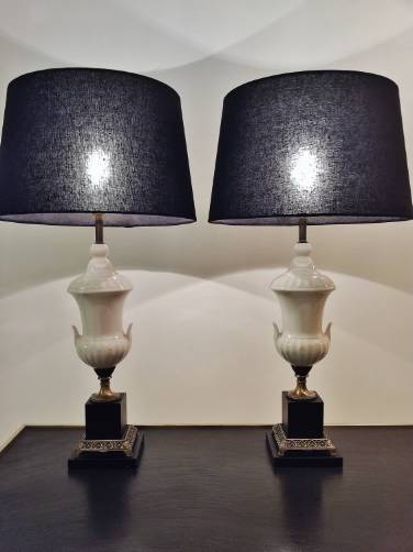 Pair vintage table lamps, Neoclassical style, 1950`s ca, Italian